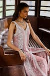 Sabe_Pink Chanderi Embroidery V-neck Designer Zeenat Kurta Set _at_Aza_Fashions