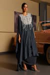 Sabe_Charcoal Silk Beads, Pearls Round Neck Designer Safar Dress _Online_at_Aza_Fashions
