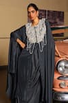 Shop_Sabe_Charcoal Silk Beads, Pearls Round Neck Designer Safar Dress _Online_at_Aza_Fashions