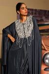 Sabe_Charcoal Silk Beads, Pearls Round Neck Designer Safar Dress _at_Aza_Fashions