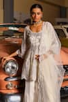Buy_Sabe_Ivory Net, Georgette Sequins, Embroidery Round Neck Designer Sharara Set _Online_at_Aza_Fashions