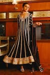 Shop_Sabe_Black Georgette Sequins, Embroidery V-neck Designer Fiza Anarkali Set _Online_at_Aza_Fashions