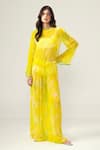 Buy_REENA SHARMA_Yellow Viscose, Chiffon Round Neck Alina Top And Pants Set _at_Aza_Fashions