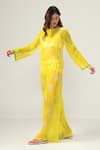 Shop_REENA SHARMA_Yellow Viscose, Chiffon Round Neck Alina Top And Pants Set _Online_at_Aza_Fashions