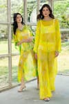 REENA SHARMA_Yellow Viscose, Chiffon Round Neck Alina Top And Pants Set _at_Aza_Fashions