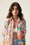 REENA SHARMA_Multi Color Viscose, Chiffon Collared Zoe Co-ord Set _at_Aza_Fashions