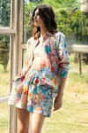 Buy_REENA SHARMA_Multi Color Viscose, Chiffon Collared Zoe Co-ord Set 