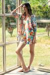 Buy_REENA SHARMA_Multi Color Viscose, Chiffon Collared Zoe Co-ord Set _at_Aza_Fashions