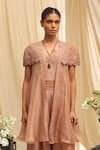 Buy_Ekru_Pink Organza, Silk, Linen, Satin, Bamboo Golden Cloud Jacket Co-ord Set _Online_at_Aza_Fashions
