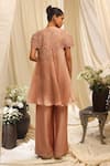 Shop_Ekru_Pink Organza, Silk, Linen, Satin, Bamboo Golden Cloud Jacket Co-ord Set _at_Aza_Fashions