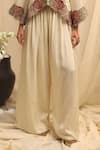 Buy_Ekru_Ivory Organza, Chanderi Embroidery Round Neck Rose-bloom Co-ord Set _Online_at_Aza_Fashions