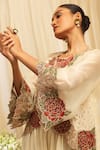 Shop_Ekru_Ivory Organza, Chanderi Embroidery Round Neck Rose-bloom Co-ord Set _Online_at_Aza_Fashions