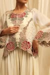 Buy_Ekru_Ivory Organza, Chanderi Embroidery Round Neck Rose-bloom Co-ord Set 