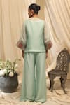 Shop_Ekru_Aqua Organza, Linen, Satin Embroidery Round Neck Floral Horizon Co-ord Set _at_Aza_Fashions