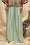 Ekru_Aqua Organza, Linen, Satin Embroidery Round Neck Floral Horizon Co-ord Set _Online_at_Aza_Fashions