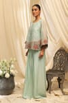 Buy_Ekru_Aqua Organza, Linen, Satin Embroidery Round Neck Floral Horizon Co-ord Set _Online_at_Aza_Fashions
