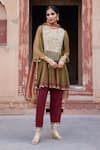 Buy_Etasha by Asha Jain_Rust Crepe, Tissue Sequins Round Neck Metallic Mesh Kurta Set With Dupatta _at_Aza_Fashions