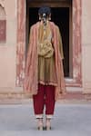Shop_Etasha by Asha Jain_Rust Crepe, Tissue Sequins Round Neck Metallic Mesh Kurta Set With Dupatta _at_Aza_Fashions