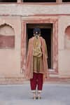 Buy_Etasha by Asha Jain_Rust Crepe, Tissue Sequins Round Neck Metallic Mesh Kurta Set With Dupatta _Online_at_Aza_Fashions
