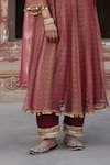 Etasha by Asha Jain_Rust Tissue, Crepe Embroidery, Zari Round Neck Metallic Mesh Anarkali Set _Online_at_Aza_Fashions