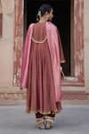 Shop_Etasha by Asha Jain_Rust Tissue, Crepe Embroidery, Zari Round Neck Metallic Mesh Anarkali Set _at_Aza_Fashions
