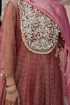 Shop_Etasha by Asha Jain_Rust Tissue, Crepe Embroidery, Zari Round Neck Metallic Mesh Anarkali Set _Online_at_Aza_Fashions