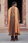 Shop_Etasha by Asha Jain_Brown Silk, Tissue Sequins Round Neck Coffee Kurta Set With Striped Dupatta _at_Aza_Fashions