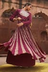 Etasha by Asha Jain_Magenta Silk Sequins Round , Plunge Textured Anarkali Set _Online_at_Aza_Fashions