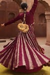 Buy_Etasha by Asha Jain_Magenta Silk Sequins Round , Plunge Textured Anarkali Set _Online_at_Aza_Fashions
