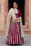 Buy_Etasha by Asha Jain_Magenta Silk Sequins Round , Plunge Textured Anarkali Set _at_Aza_Fashions