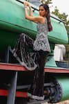 Sabe_Black Net Embroidery Scoop Neck Designer Peplum Top And Bell Bottom Pant _Online_at_Aza_Fashions
