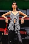 Buy_Sabe_Black Net Embroidery Scoop Neck Designer Peplum Top And Bell Bottom Pant 