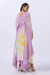 Shop_Merge Design_Purple Modal, Satin V-neck Tie-dye Kaftan With Corset Belt _at_Aza_Fashions