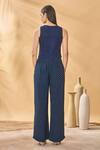 Shop_Masaba_Blue Crepe, Silk Embroidery Round Neck Paw-tree Denim Waistcoat Trouser Set _at_Aza_Fashions
