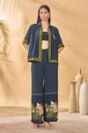 Buy_Masaba_Blue Silk, Crepe Collared, Square Neck Midnight Holiday Home Shirt Trouser Set _at_Aza_Fashions