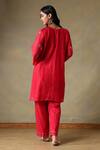 Shop_Tashee_Red Chanderi, Cotton Embroidery V-neck Kurta With Pant _at_Aza_Fashions