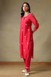 Buy_Tashee_Red Chanderi, Cotton Embroidery Round Neck Kurta And Pant Set _Online_at_Aza_Fashions
