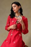 Shop_Tashee_Red Chanderi, Cotton Embroidery Round Neck Kurta And Pant Set _Online_at_Aza_Fashions