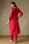 Shop_Tashee_Red Chanderi, Cotton Embroidery Round Neck Kurta And Pant Set _at_Aza_Fashions