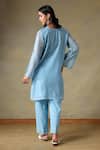 Shop_Tashee_Blue Chanderi, Cotton Embroidery Split V-neck Powder Kurta And Pant Set _at_Aza_Fashions