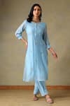 Buy_Tashee_Blue Chanderi, Cotton Embroidery Round Neck Powder Kurta And Pant Set _at_Aza_Fashions