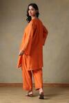 Shop_Tashee_Orange Chanderi, Cotton Embroidery V-neck Kurta And Pant Set _at_Aza_Fashions