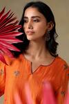 Shop_Tashee_Orange Chanderi, Cotton Embroidery V-neck Kurta And Pant Set _Online_at_Aza_Fashions