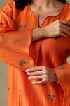 Buy_Tashee_Orange Chanderi, Cotton Embroidery V-neck Kurta And Pant Set 