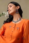 Tashee_Orange Chanderi, Cotton Embroidery Round Neck Kurta Pant Set _Online_at_Aza_Fashions
