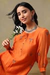 Buy_Tashee_Orange Chanderi, Cotton Embroidery Round Neck Kurta Pant Set _Online_at_Aza_Fashions