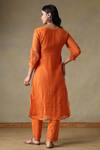 Shop_Tashee_Orange Chanderi, Cotton Embroidery Round Neck Kurta Pant Set _at_Aza_Fashions