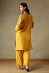 Shop_Tashee_Yellow Chanderi, Cotton Embroidery Split V-neck Kurta Set _at_Aza_Fashions