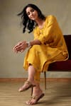 Buy_Tashee_Yellow Chanderi, Cotton Embroidery Round Neck Kurta With Pant Set 