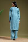 Shop_Tashee_Blue Linen V-neck Powder Kurta And Pant Set _at_Aza_Fashions